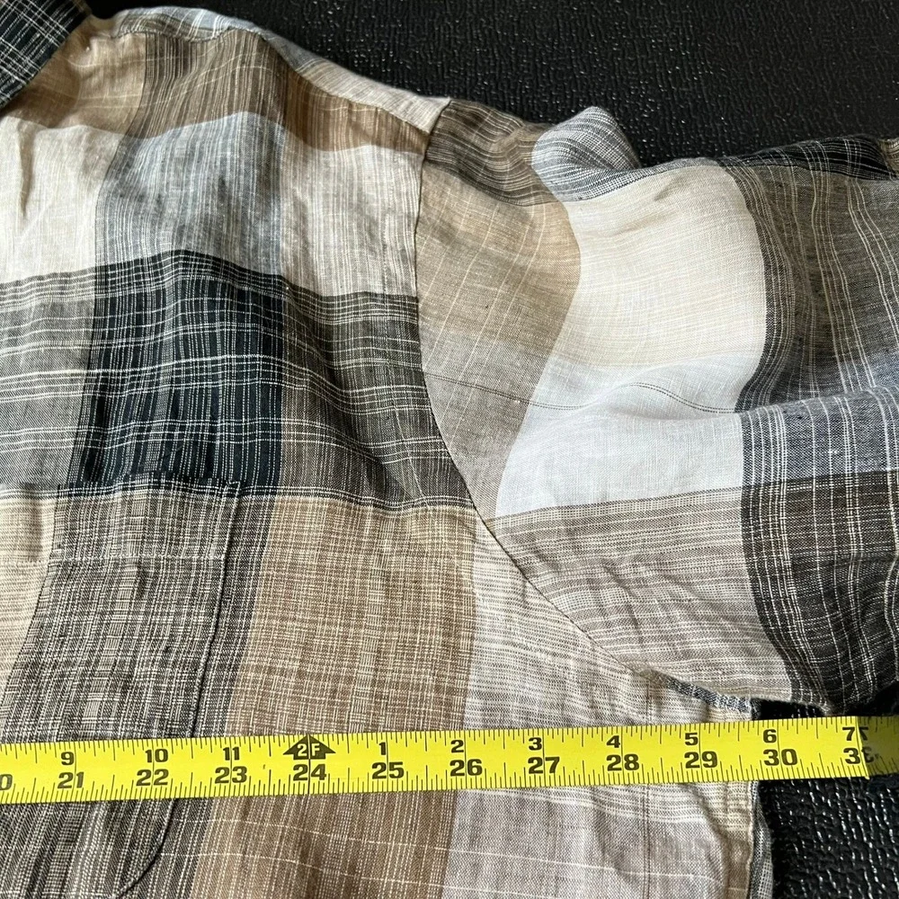 Paul Fredrick XXL Classic Fit Pure‎ Linen Plaid Button Down Shirt Brown Tan Grey
